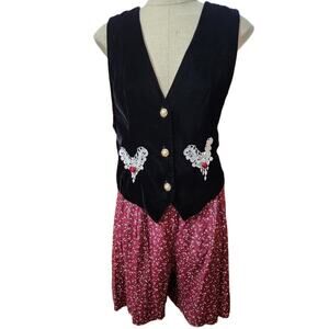 VTG 80s Blondie and Me Jumpsuit Playsuit Navy Skirt Shorts Vest Kulot Merlot